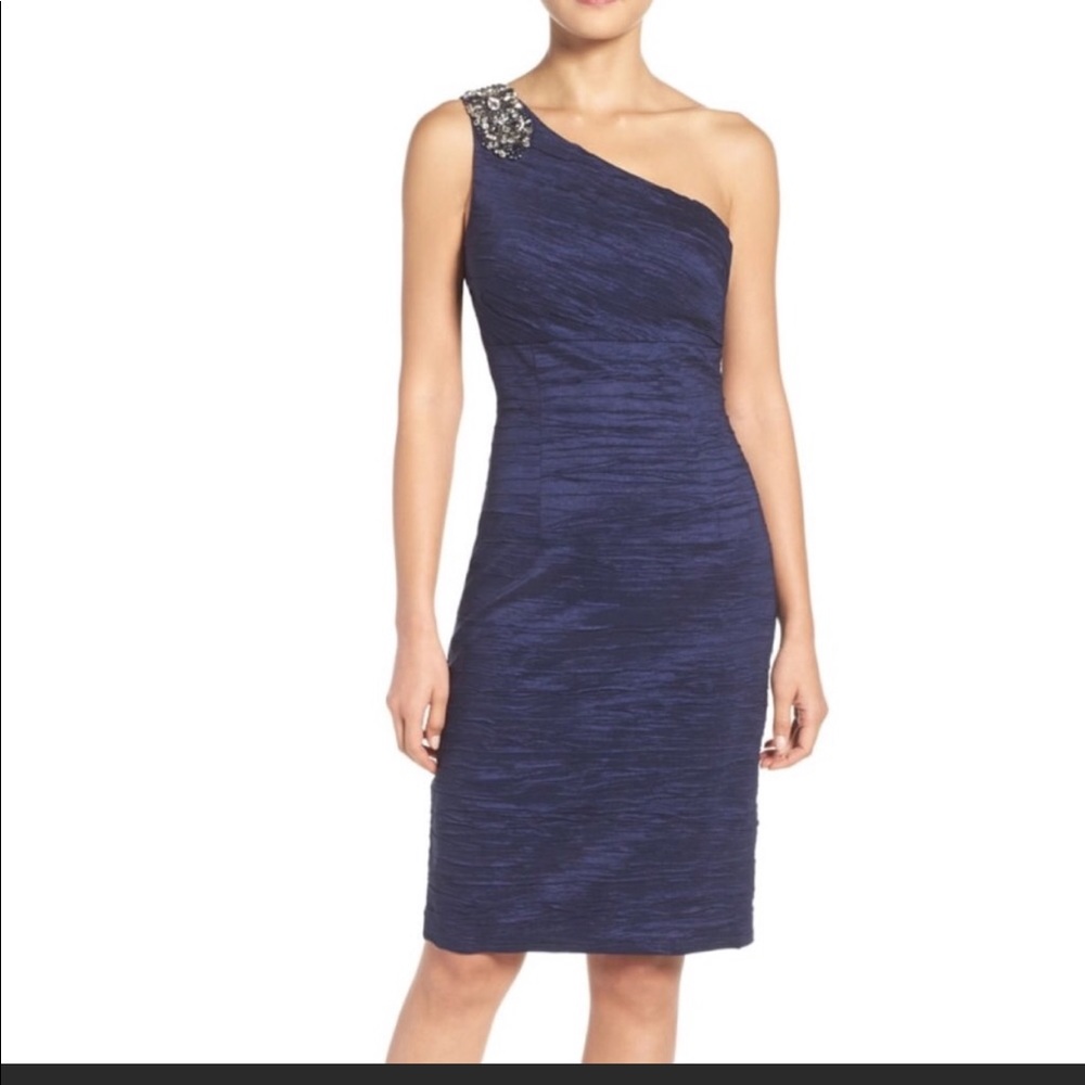 Eliza J blue one shoulder embellished dress